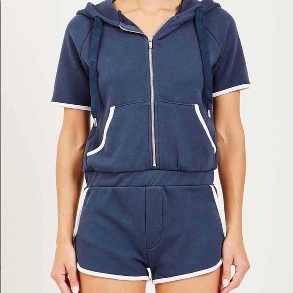 NSF ANNA DOLPHIN SHORT JUMPSUIT IN INK BLUE